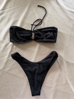 TJ Swim Black Ribbed Bandeau Bikini Set small
